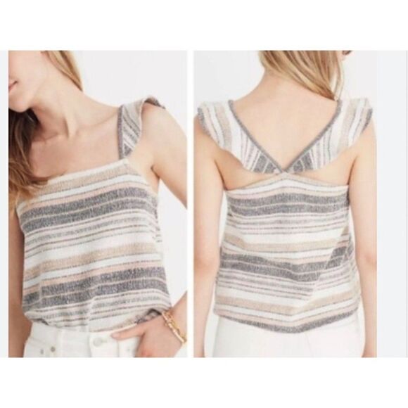 MADEWELL Womens XL Texture & Thread Ruffle-Strap Tank Top in Stripe - Picture 1 of 6